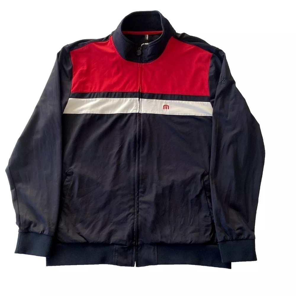 Travis Mathew Full Zip Golf Jacket Black Red White Stretch Sz 2XL